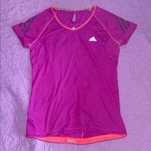 Adidas Magenta Running Tee with Orange Trim - Zipper Key Pocket
